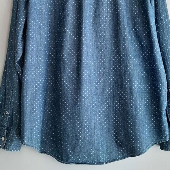 AE 100% Cotton Classic Fit Button Down Shirt Chambray Blue Polka-Dot Men's Sz XL - Picture 10 of 12